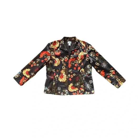 Chico’s Floral Full Zip Jacket Brown with orange blue and tan women’s small - Picture 4 of 8